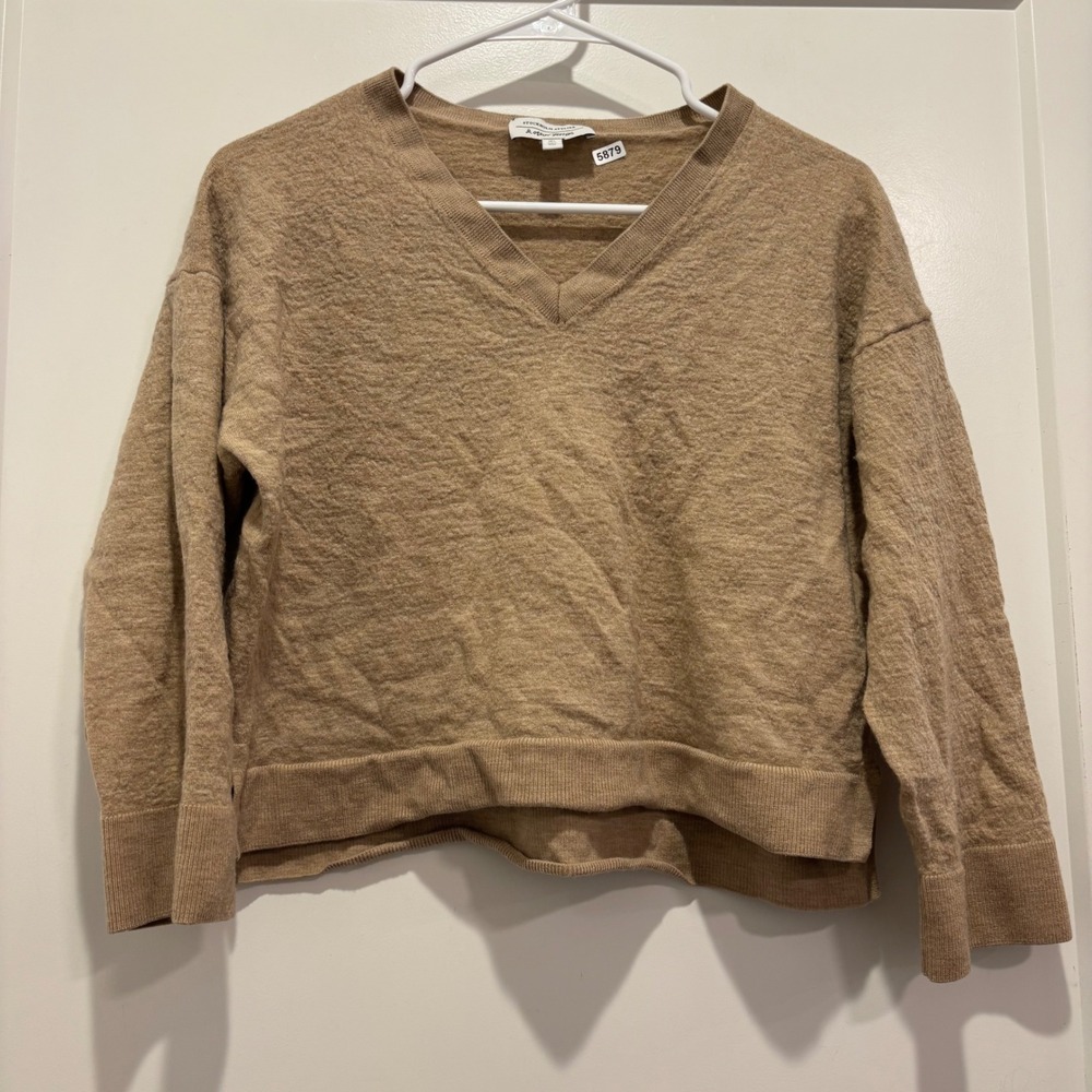 & Other Stories Stockholm Atelier Wool V-Neck Sweater Camel Tan Knit Large